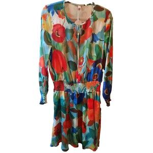 Women’s Boutique NWT Dress Floral, Geometric, Size M, Colorful, Tie with Tassels